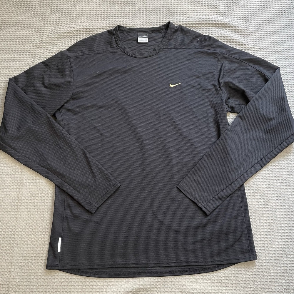 Vintage Nike Sphere Dry Training Shirt Large Men's Grid Mesh Black Long Sleeve